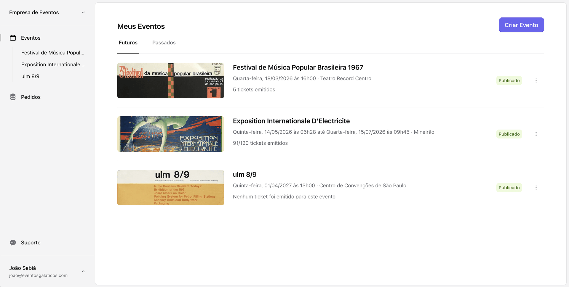 Screenshot of Gestão de Eventos